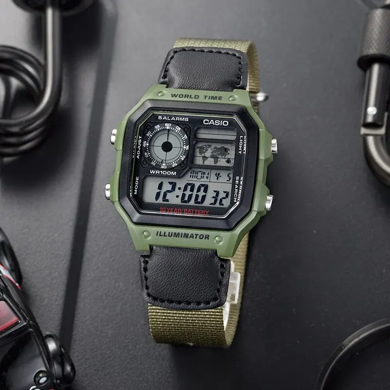 Casio Youth Digital Grey Dial Nylon Men's Watch- AE-1200WHB-3BV
